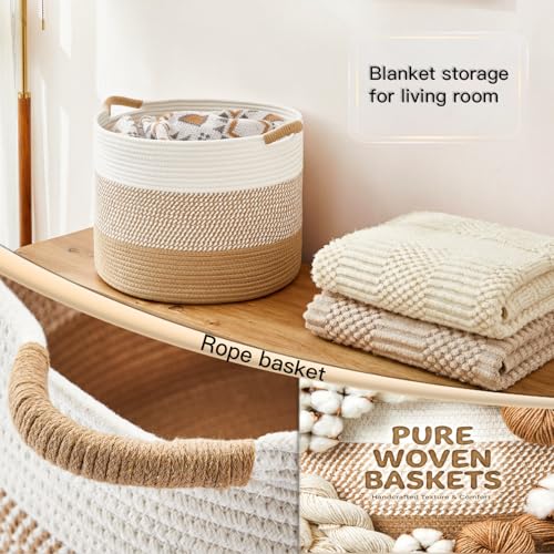 Artfeel 70L Large Cotton Rope Basket, Decorative Woven Blanket Storage for Living Room, Boho Toy Storage & Toy Box for Kids, Versatile Laundry Basket & Nursery Hamper for Blankets(Brown)