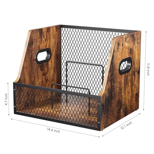 Vinyl Record Storage,Wooden Crate Vinyl Holder with Dividers for Albums & Magazine Rack Organizer for 60+ Records Case Box for 7/10/12 inch