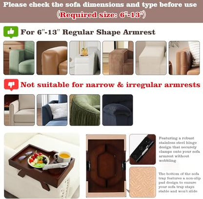 Couch Cup Holder Tray, 15.4"x9.9" Large 4 in 1 Couch Armrest Table with 360°Rotated Phone Holder, Non-Slip Clip on Side Table for Drinks/Remote/Snacks, Ideal Gift for Husband, Wife, Parents