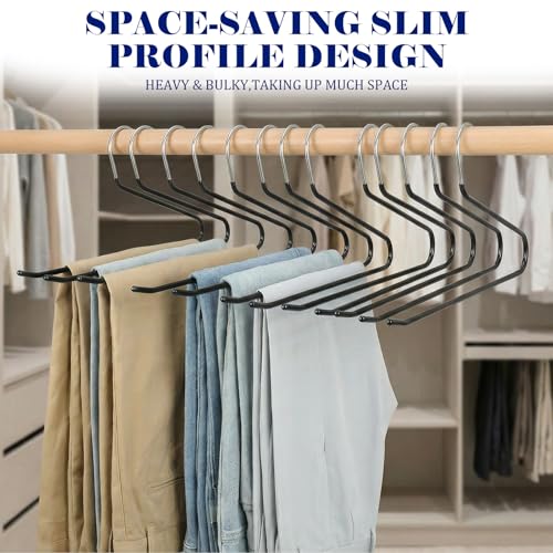 Pants Hangers-24 Pack Non-Slip Open-End Pants Hangers with Rubber Coating, Space-Saving Heavy-Duty Metal Hanger (24, Black)