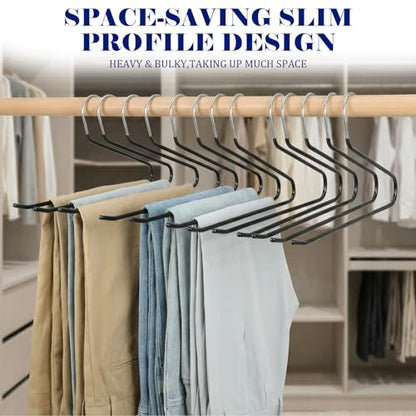 Pants Hangers-24 Pack Non-Slip Open-End Pants Hangers with Rubber Coating, Space-Saving Heavy-Duty Metal Hanger (24, Black)
