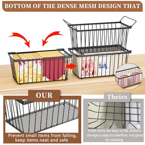 Enhanced Leak-Proof Bottom, Freezer Organizer Bins for 7 Cu.Ft,4 Pack | Stackable Chest Freezer Organizer Bins, Baskets with Handles, Leak-proof Wire Storage Container Baskets for Sort Frozen Meats