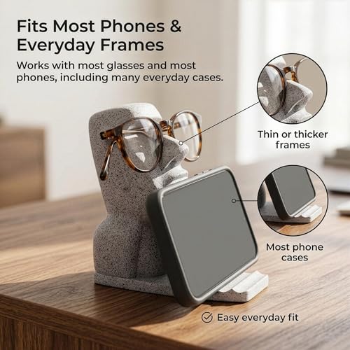 Glasses Holder for Nightstand, Funny Moai Glasses Stand and Phone Holder