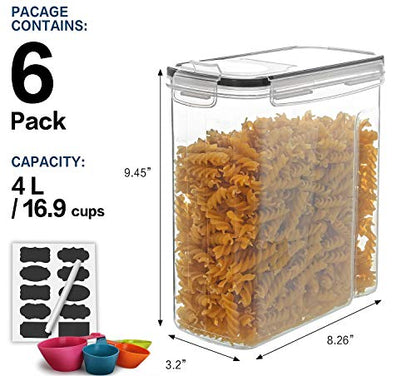 Cereal Container Set, MCIRCO Airtight Food Storage Containers ((4L /135.2oz) Set of 6, Cereal Dispensers with Measuring Tools