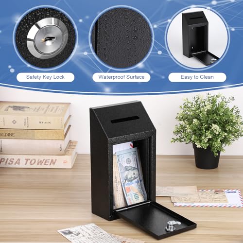 KYODOLED Wall Mount Money Drop Box with Lock & Slot, Metal Cash Box for Farm Stand, Porch Pickup, Office & Donations, 10.24x5.7x2.95 Inch, Black