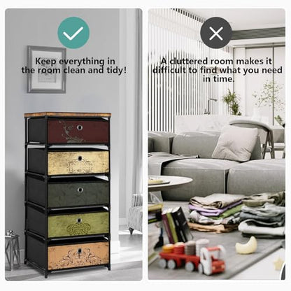 VASICAR Nightstand with 5 Drawers, Clothes Storage Organizer, Small Fabric Dresser for Bedroom, Closet, Entryway, Hallway, Nursery, Dorm