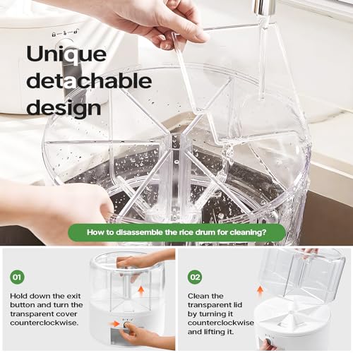 Grain and Rice Storage Container, 6 Grid Grain Dispenser, Food Dispenser | 360° Rotating 25lb Large Food Dispenser, Rice Dispenser Upgrade 6 Compartment Rotating, Airtight Storage White