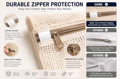 6-Pack Laundry Bags, Durable Cotton Mesh with Sturdy Zipper, Breathable Mesh Fabric, Ideal for Washing Underwear, Pants, Shoes, Socks and Delicate Garments