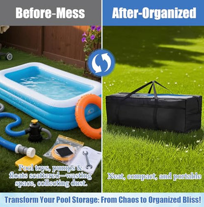 PJT Extra Large Storage Bag for Above Ground Inflatable Frame Pools, Waterproof UV Resistant Storage Tote for Pool Accessories with 4 Reinforced Handles