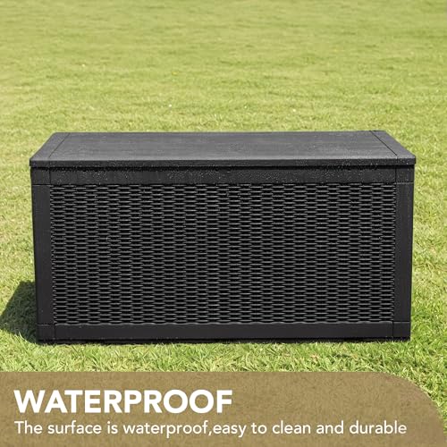 Devoko 100 Gallon Waterproof Resin Deck Box, Large Outdoor Storage Box | Indoor Outdoor Lockable Storage Container for Patio Furniture Cushions, Garden Tools & Pool Supplies