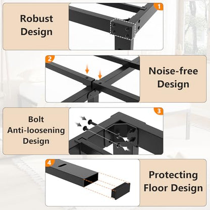 VINGLI 12 Inch Full Bed Frame, Heavy Duty Metal Platform, No Box Spring Needed, Steel Slat Support, Easy Assembly, Noise-Free, 10.4 inch Underbed Storage Space, Black