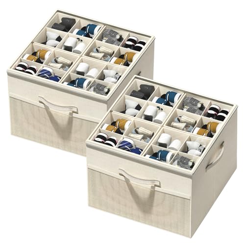 Shoe Organizer for Closet, Foldable Shoe Storage with Adjustable Dividers | Fabric Shoe Storage Organizer Box Bin with Adjustable Dividers and Clear Cover, Fits up to 16-32 Pairs