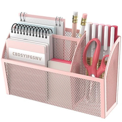 DALTACK 3-Grid Magnetic Pencil Holder, Strong Magnet Locker Organizer, Pink | Mesh Magnetic Shelf, Marker Holder Perfect for Whiteboard, Refrigerator and Locker Accessories
