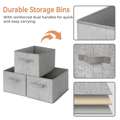 GRANNY SAYS Closet Storage Bins with Handles, Gray, Medium, 3-Pack | Storage Baskets for Closet, Fabric Bins for Clothes, Closet Organizer Bins