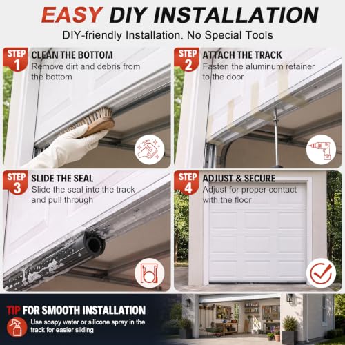 Garage Door Seals Bottom Rubber - Jobon 16.5 Ft Heavy-Duty Garage Door Weather Stripping Bottom Seal with Pre-drilled Aluminum Track Retainer Kit, Easy Installation for Home & Commercial