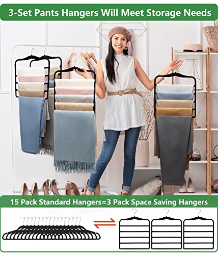 Closet Organizers and Storage,3 Pack Organization and Storage Pants-Hangers-Space-Saving,Velvet Hanger for Dorm Room for College Students Girls Boys Guys Hanging Jean Scarf