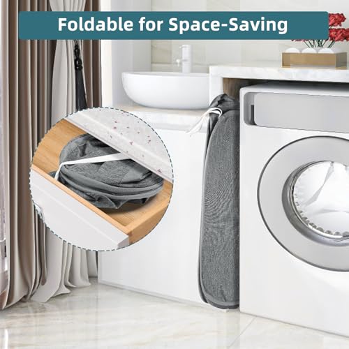 Collapsible Laundry Baskets, Tear Proof Pop Up Laundry Hamper with Dual Handles, Durable Foldable Laundry Basket, Easy to Carry Laundry Hamper for Home, Laundry Room, Bedroom, Dorm, Travel Grey