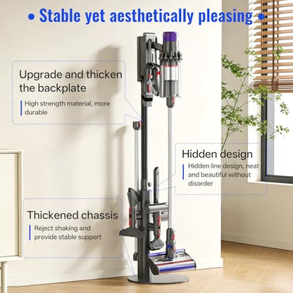Nukisa Vacuum Stand Compatible with Dyson V15 V12 V11 V10 V8 V7, Metal Storage Holder for Cordless Vacuum & Accessories, The Vacuum Attachment Holder is Retractable Hanging Standing Dock Accessorise