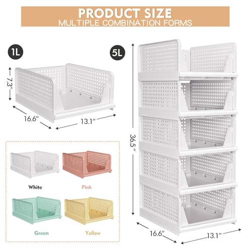 5 Pack Stackable Closet Storage Basket - Stackable Storage Bins | Multifunctional & Foldable Closet Organizer Waterproof, Wardrobe Cupboard Space-Saving Storage Drawer Organizer