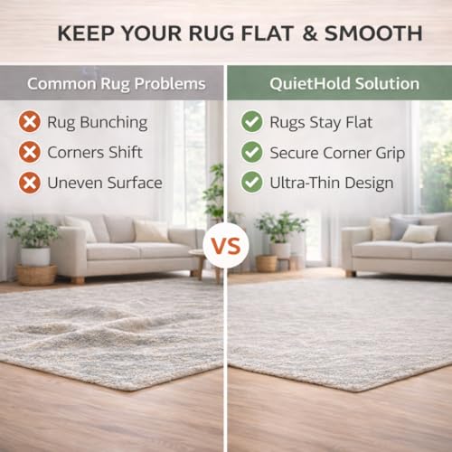 Corner Rug Grippers 12 Pack, Non Slip for Hardwood Tile Laminate, Reusable Adhesive