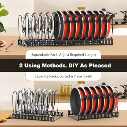 Housolution Pot and Pan Lid Organizer Holder Storage Rack, Black | 12"-23" Expandable, 14 Adjustable Dividers, Sturdy Metal Construction, Easy Assembly