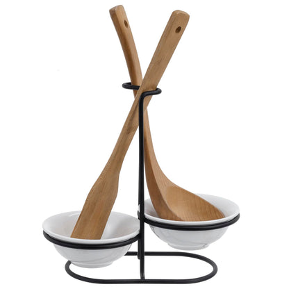 Countertop Ceramic Spoon Rest with Matte Black Met... (White / Black | Metal)