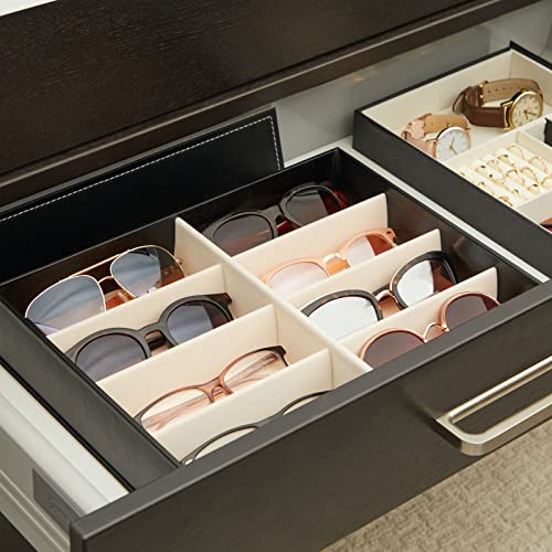 Juvale Glasses Case Organizer - 8-Slot, 12.6 x 9.8 x 2.5 in, Black Faux Leather - Sunglasses Storage & Holder for Nightstand & Desk - Flip-Top Display Case