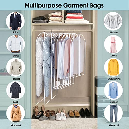 Garment Bags for Hanging Clothes, SMINDER Clear Plastic Bags Full Zipper Suit Bags PEVA Breathable Lightweight Garment Covers for Closet Storage, Suitable for Shirts, Jackets, Gowns (24" x 32"/8 Pack)