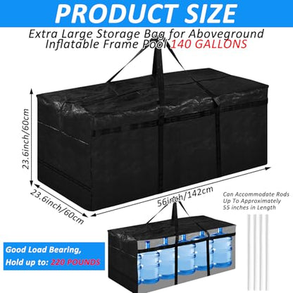 Black Extra Large Storage Bag for Pools with 4 Handles - for Aboveground Inflatable Frame Pools Waterproof Storage Bags for Above Ground Pool Heavy-duty Pool Cover Accessories Storage,56''x23''x23''