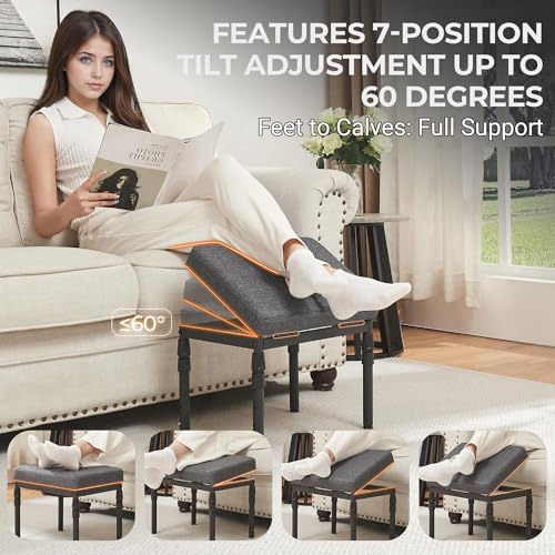 Adjustable Ottoman Pouf Footrest, 60 Degree Tilt, Carbon Gray | 4-Height, 28 Positions, Iron frame, Foam Cushion, 15.74 x 11.81 x 13.34 in, Under Desk, Living room, Home Office