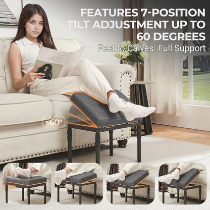 Adjustable Ottoman Pouf Footrest, 60 Degree Tilt, Carbon Gray | 4-Height, 28 Positions, Iron frame, Foam Cushion, 15.74 x 11.81 x 13.34 in, Under Desk, Living room, Home Office