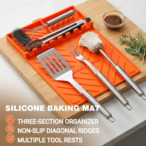 CAKETIME Silicone Grill Mats for Blackstone Griddle Accessories Baking Cooking Kitchen BBQ Must Haves Countertop Weber Traeger Stove Outdoor Camping Lawn Orange Father Dad Chef Men Gifts