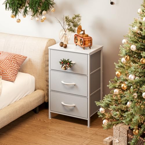 AODK Small Dresser for Bedroom Nightstand with 3 Storage Drawers,Light Grey | Chest of Drawers End Table for Living Room, Closet Dresser with 3 Storage Drawers Organizer Clothes