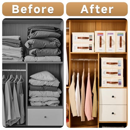 Bed Sheet Organizer 4 Pack - No Insects Entry Sheet Organizers and Storage with Zipper, Label, Handle, Window, Linen Closet Organizers and Storage for Sheet Set, Clothing, Duvet Covers, Blanket
