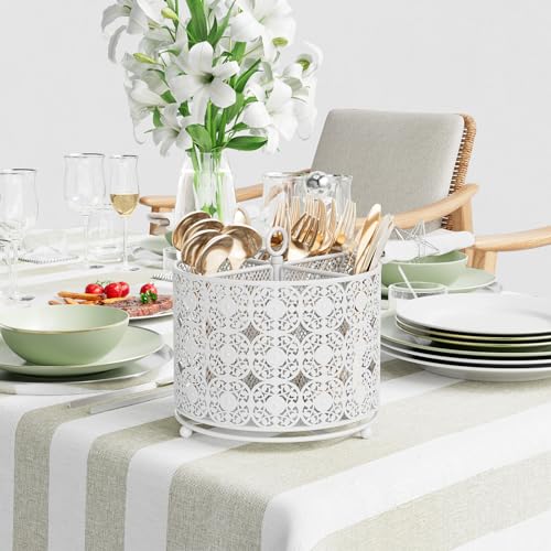 Rotating Utensil Caddy Holder - Higher Raised Cutl... (White | Metal)