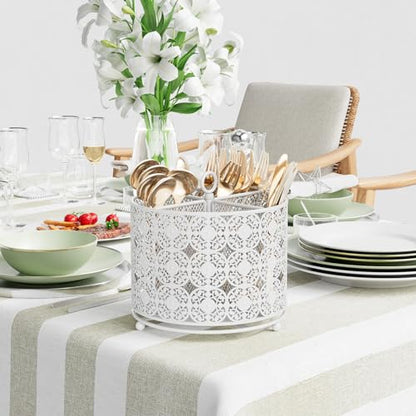 Rotating Utensil Caddy Holder - Higher Raised Cutl... (White | Metal)