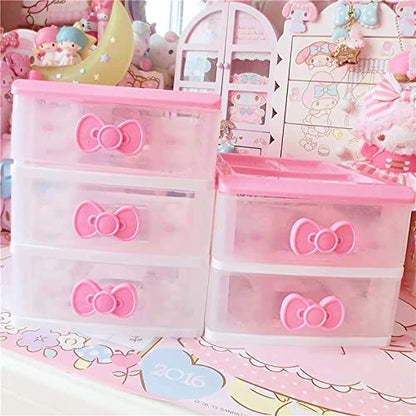 3 Drawers Small Pink Plastic Drawers Organizer, Kawaii Mini Desktop Storage Drawers, Small Pink Drawers Desk Organizer for Bathroom, Vanity, Office, Bedroom