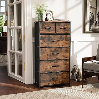 Tall Dresser for Bedroom, Fabric Storage Tower with 6 Drawers | Vertical Organizer Cabinet, Steel Frame, Wooden Top for Closet, Living Room, Hallway