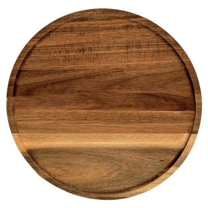 13.8 Inch Round Wooden Decorative Serving Tray for Coffee Table and Home Decor, Round Wood Tray for Table Centerpiece, Small Candle Tray, Acacia, Appetizer Charcuterie Board