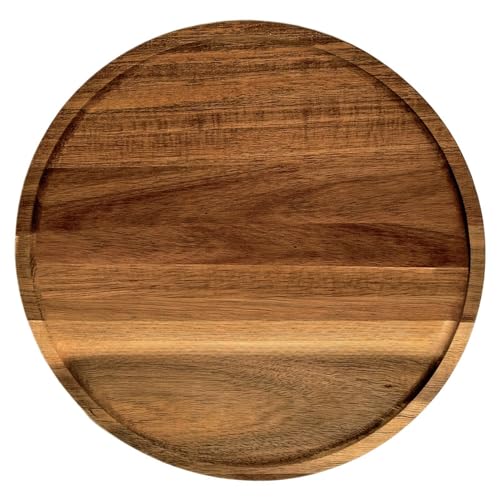 PINXIURY 13.8 Inch Round Wooden Decorative Serving Tray for Coffee Table and Home Decor, Round Wood Tray for Table Centerpiece, Small Candle Tray, Acacia, Appetizer Charcuterie Board