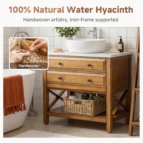 StorageWorks Large Wicker Baskets for Storage,Woven Basket for Gifts,1-Pack | Water Hyacinth Rectangular Wicker Basket, Wicker Storage Baskets for Shelves, Woven Baskets for Storage, Blanket Basket