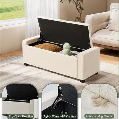 Ottoman with Storage,Tufted Storage Bench with Safety Hinge,Holds up to 350 lb,Upholstered Bench with Seating for Bedroom, Living Room,Entryway,Linen Beige