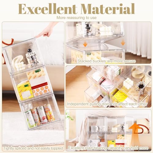 AZ.MIFENO Large Stackable Storage Drawers,Clear Thickened Drawer Organizers with Pull-Out Drawer for Skincare,Cosmetics, Ideal for Closet,Bathroom,Kitchen Undersink,Cabinet,Toy Organization (2 Packs)