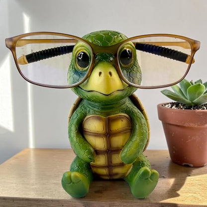 Baby Turtle Eyeglasses Holder Stand – “Shelldon” Funny & Cute Glasses Holder for Desk, Nightstand or Office – Resin Eyewear Organizer for Reading Glasses, Sunglasses & Prescription Frames – Fun Turtle Figurine Decor
