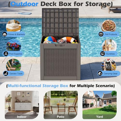 Outdoor Storage Box, 31 Gallon Resin Deck Boxes Outdoor Waterproof For Patio Furniture, Garden Tools, Pool Supplies, Lockable And UV Resistant (Rattan Gray)
