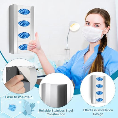 Blulu 2 Pack Stainless Steel Glove Box Holder Wall Mount 10" x 21" x 3.5" Dispenser Station for 4 Tissue Boxes Disposable Rubber Glove Face Masks Medical Organizer for Hospital, Labs