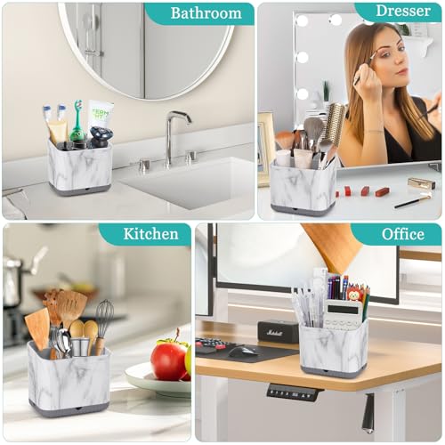 Toothbrush Holder for Bathrooms, Toothbrush Organizer (Grey Marble Grain) | Easy To Clean, Drainage, Removable, Non-Slip, 4 Slots Tooth Brush Holder for Bathroom Countertop Organizer