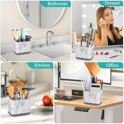 Toothbrush Holder for Bathrooms, Toothbrush Organizer (Grey Marble Grain) | Easy To Clean, Drainage, Removable, Non-Slip, 4 Slots Tooth Brush Holder for Bathroom Countertop Organizer