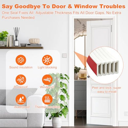 5-Layer Self-Adhesive Weather Stripping Door Seal, Soundproof Draft Stopper for Interior Exterior Doors & Windows, Dustproof Windproof, 19.7Ft (Black)