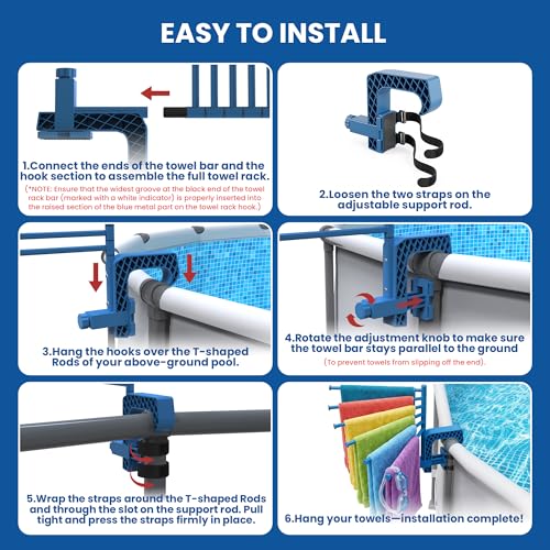 Poolside Pool Towel Rack Outdoor for Above Ground Round Pools, Stainless Steel Swivel Pool Towel Holder 6 Bars Towel Dying Rack Towel Stand for Above Ground Pool Accessories [Patent Pending]